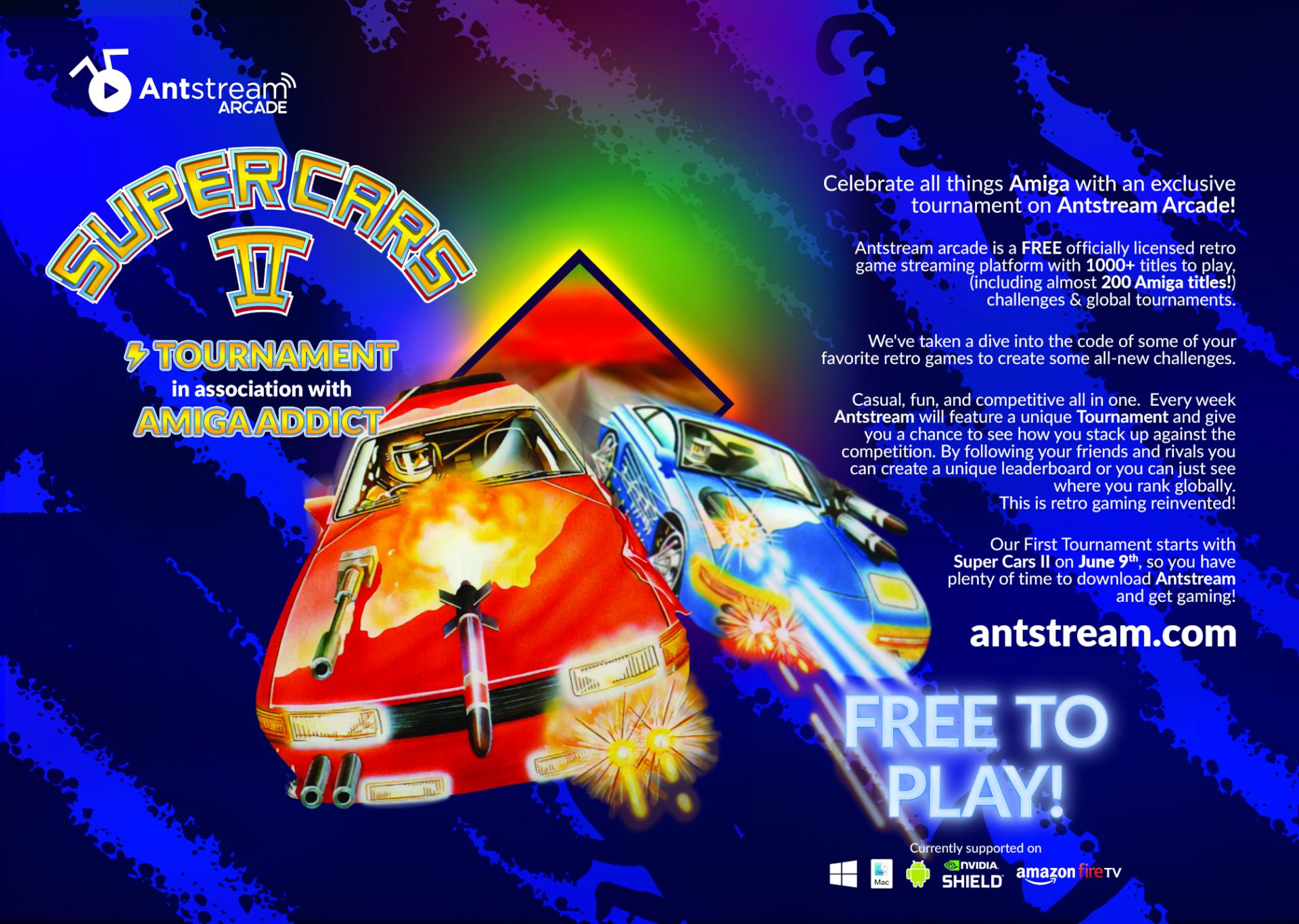 Super Cars 2 Amiga Antstream Arcade gaming tournament